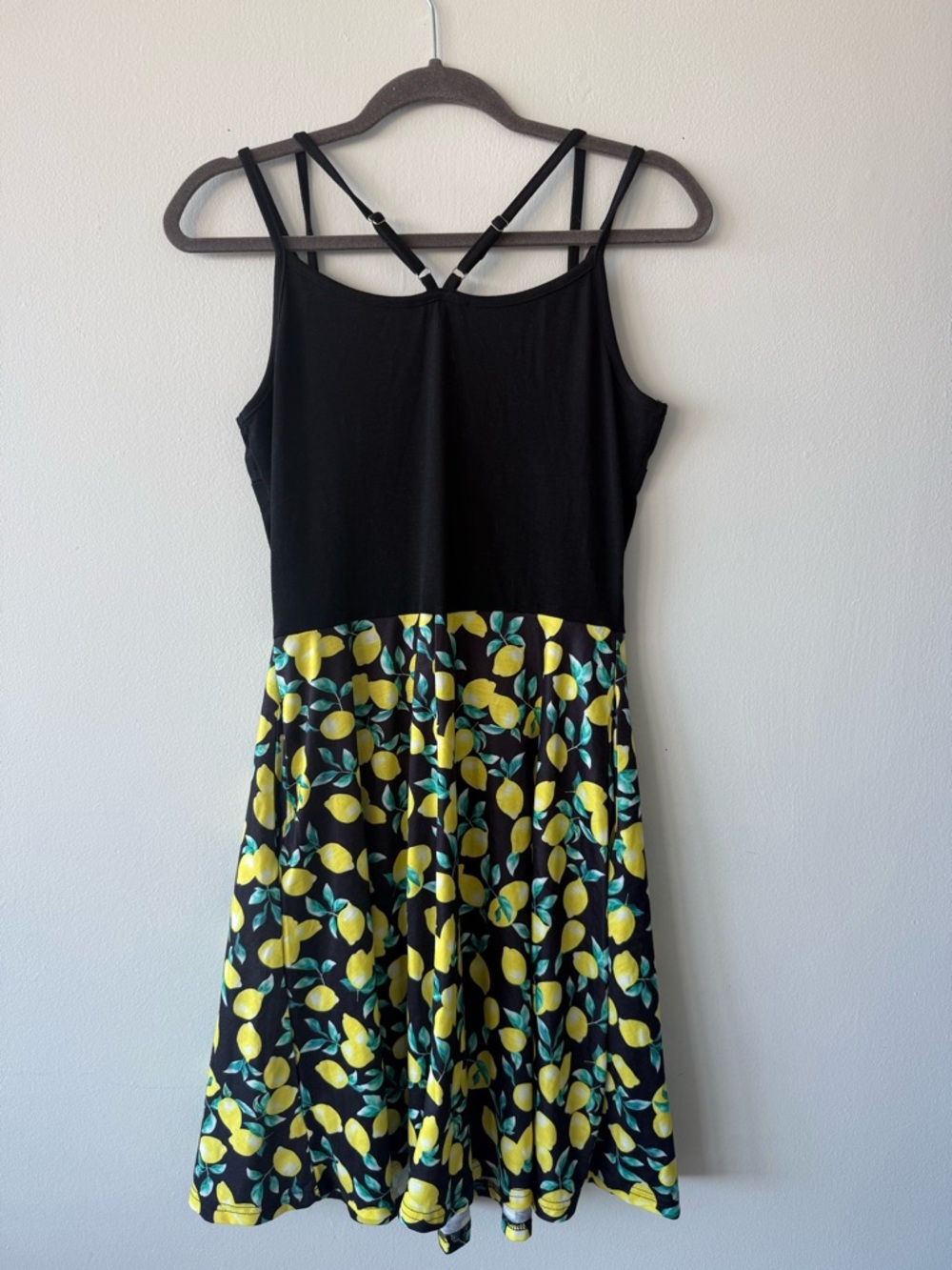 Black Lemon-Print Mini Dress with Strappy Back - Picture 4 of 6